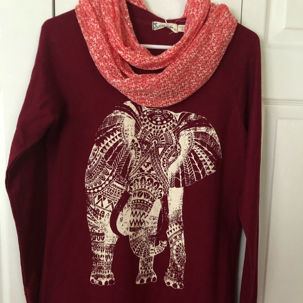 Sweatshirt with Attached Loop Scarf